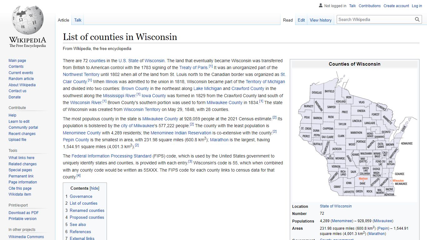 List of counties in Wisconsin - Wikipedia